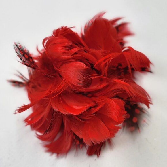 Girls Kids Teens Small Round Red Feathers Hair Accessory or Red Feathers Corsage - Picture 1 of 8